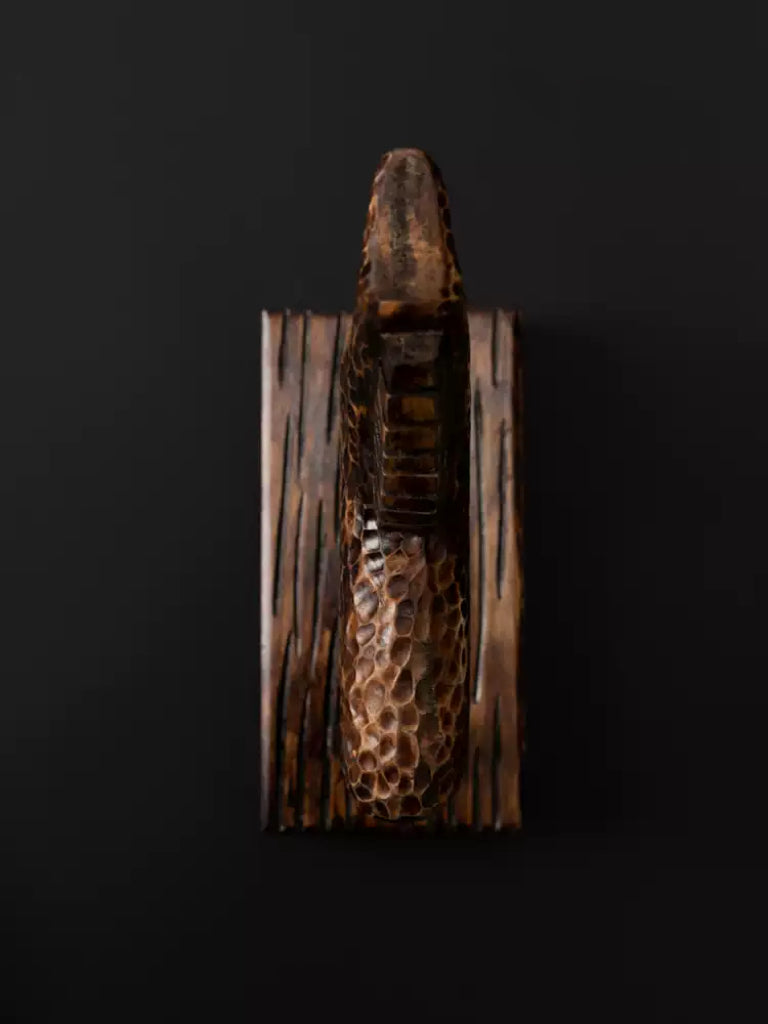 Medieval Handmade African Brown Wooden Horse Sculpture with Textured Carving France Import