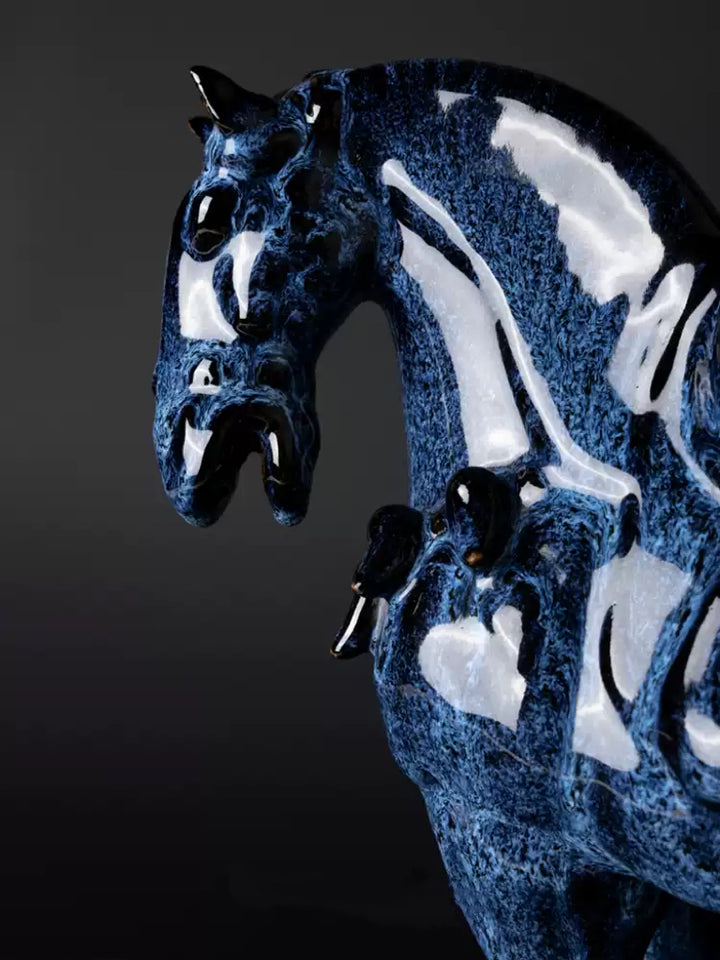 Vintage-Inspired Oriental Handmade Blue Horse Sculpture and Decorative Figurine