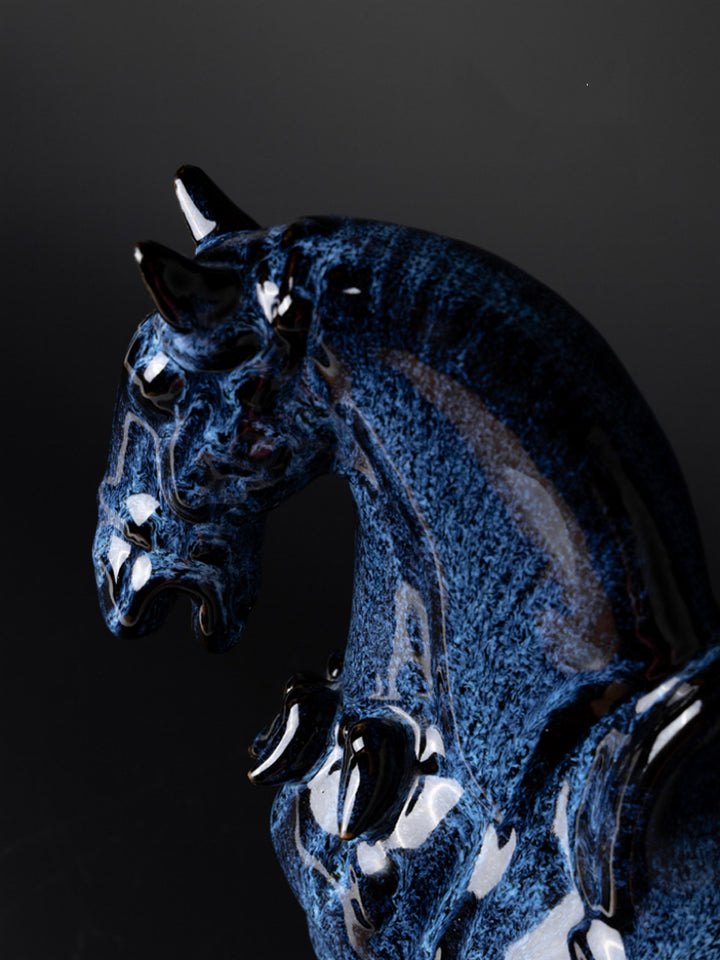 Vintage-Inspired Oriental Handmade Blue Horse Sculpture and Decorative Figurine