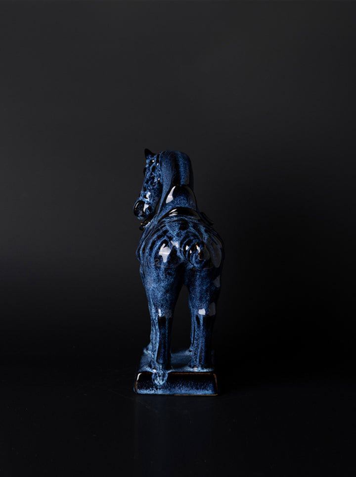 Vintage-Inspired Oriental Handmade Blue Horse Sculpture and Decorative Figurine