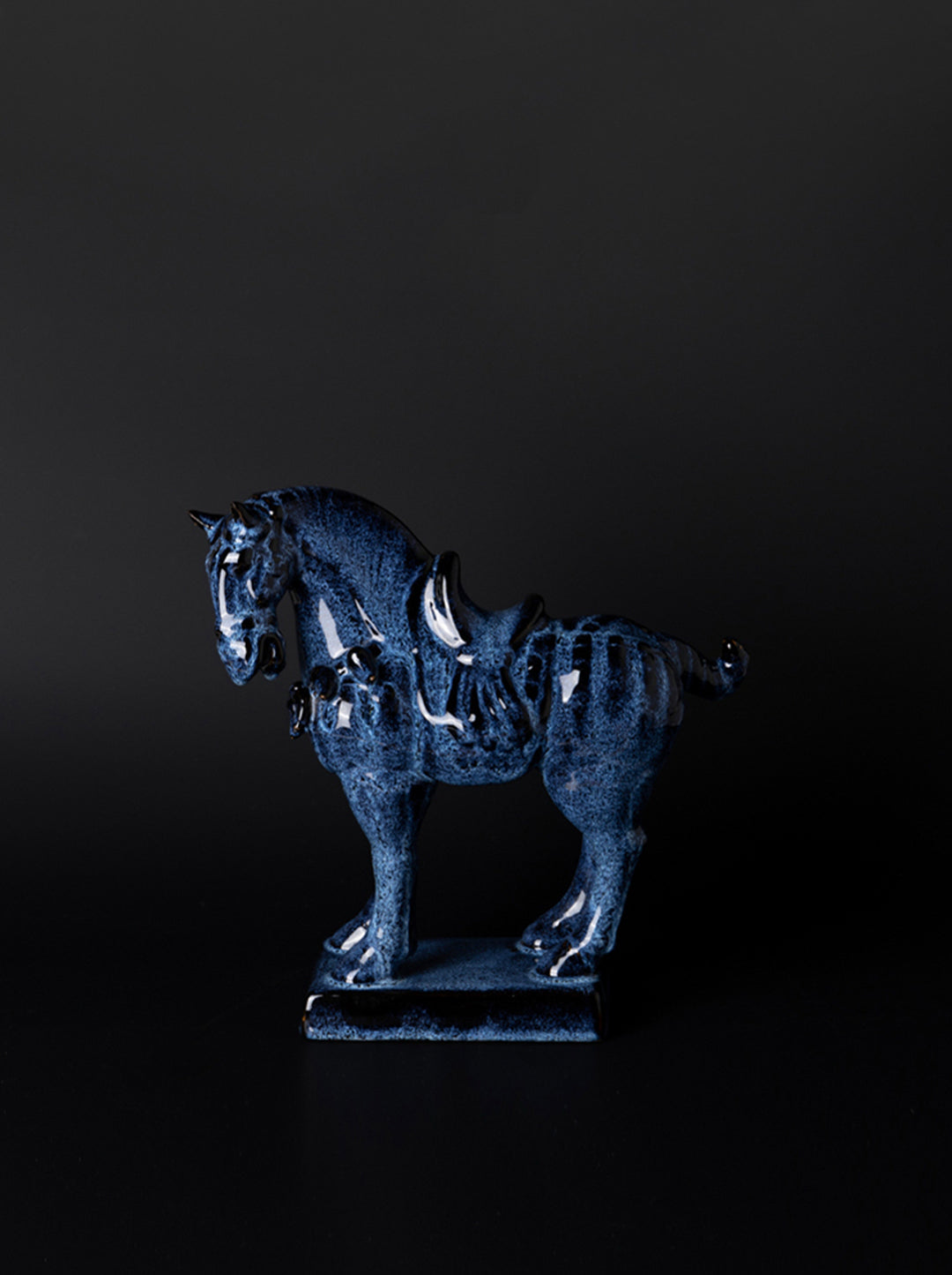 Vintage-Inspired Oriental Handmade Blue Horse Sculpture and Decorative Figurine