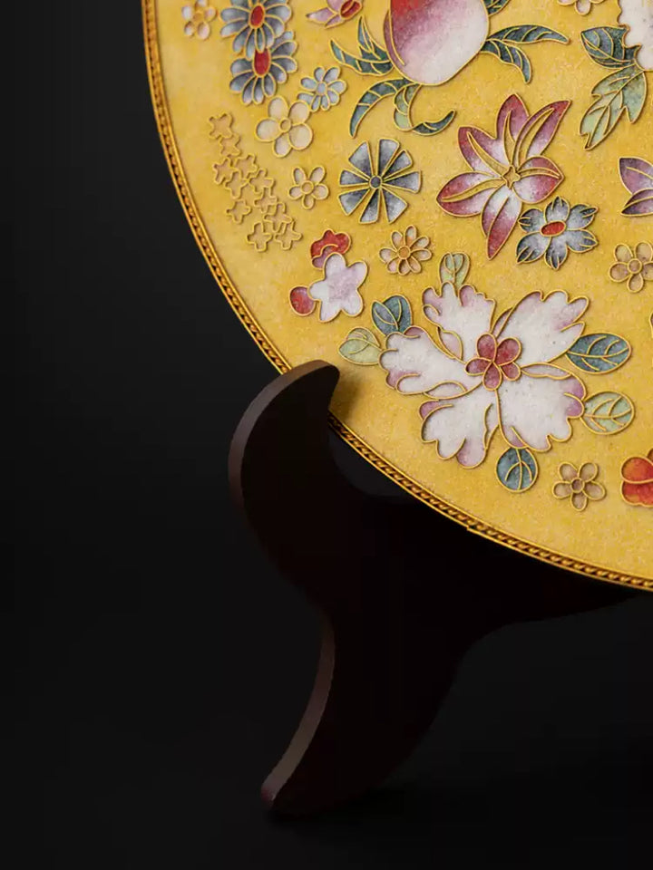 Oriental Handcrafted Cloisonné Enamel Decorative Plate with Floral Motifs and Activated Carbon Purifying Function
