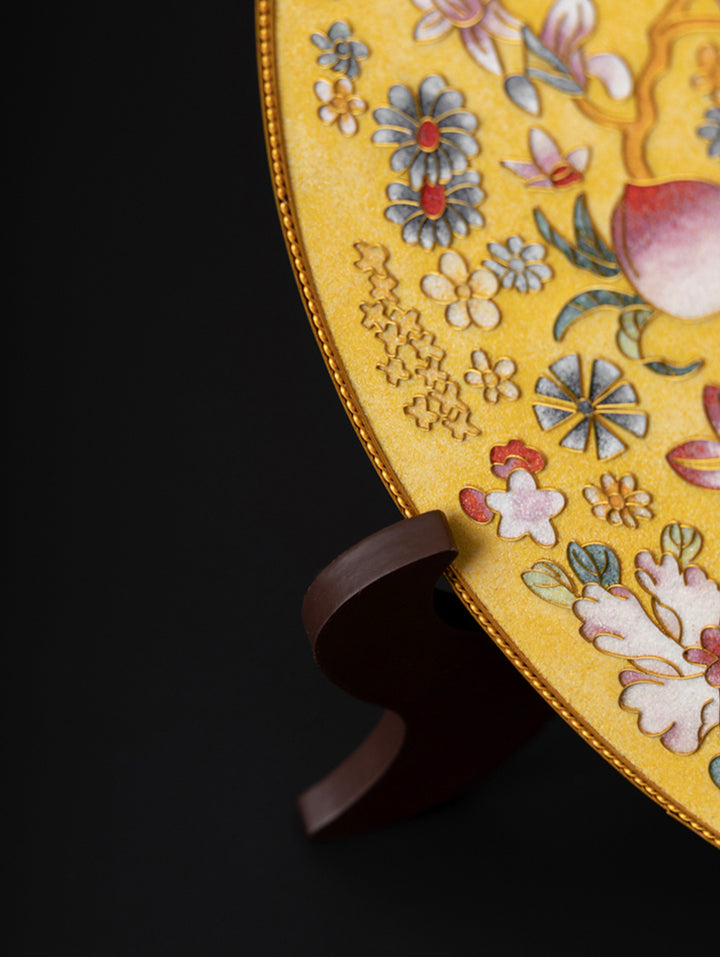 Oriental Handcrafted Cloisonné Enamel Decorative Plate with Floral Motifs and Activated Carbon Purifying Function