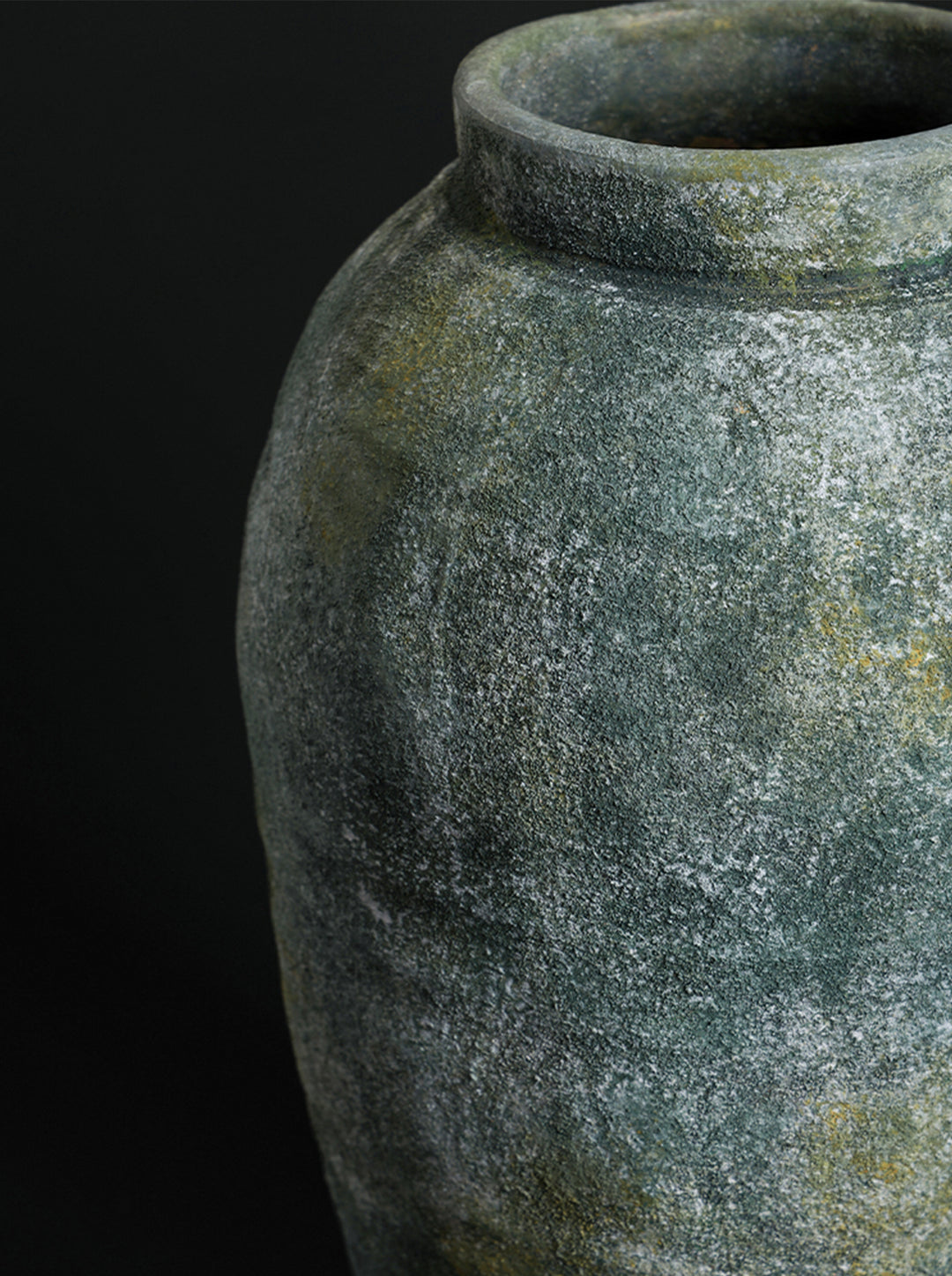 Artistical Moroccan Handmade Berber Clay Vase in Copper Green Wabi-Sabi Style