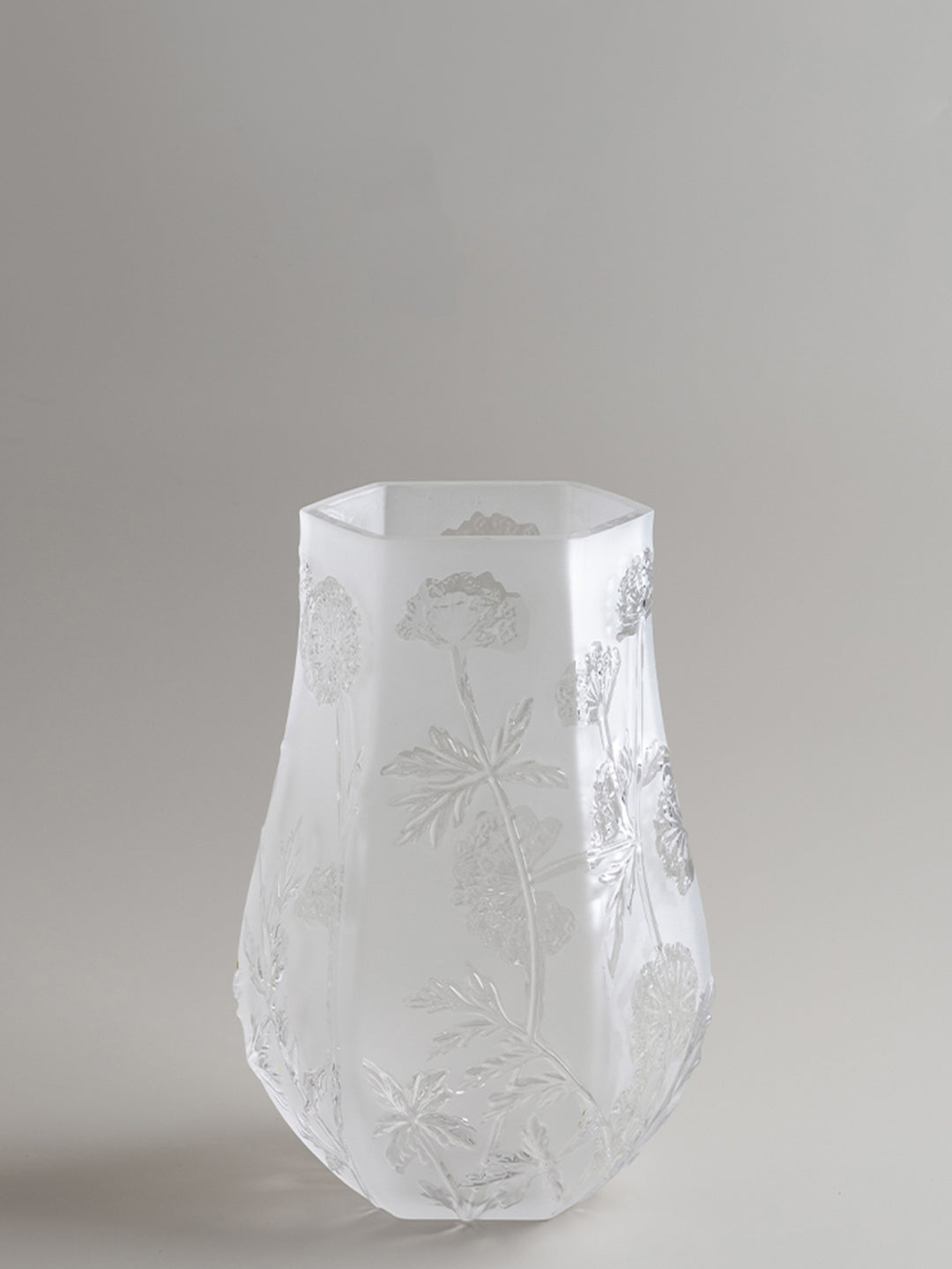 Antique French Handmade White Frosted Crystal Blown Glass Vases with Floral Relief Design