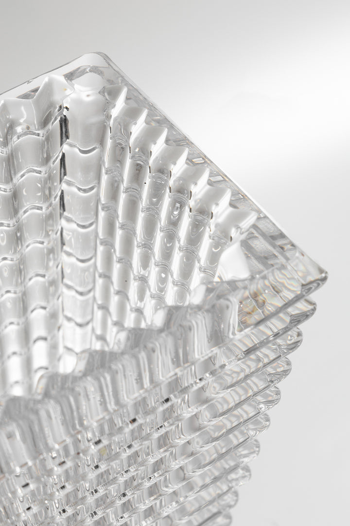 Antique French Handmade Pure Carved Crystal Vase with Rectangular Architectural Design