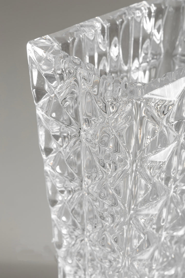 Antique French Handmade Pure Carved Crystal Vase with Rectangular Architectural Design
