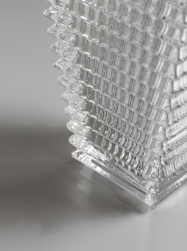 Antique French Handmade Pure Carved Crystal Vase with Rectangular Architectural Design