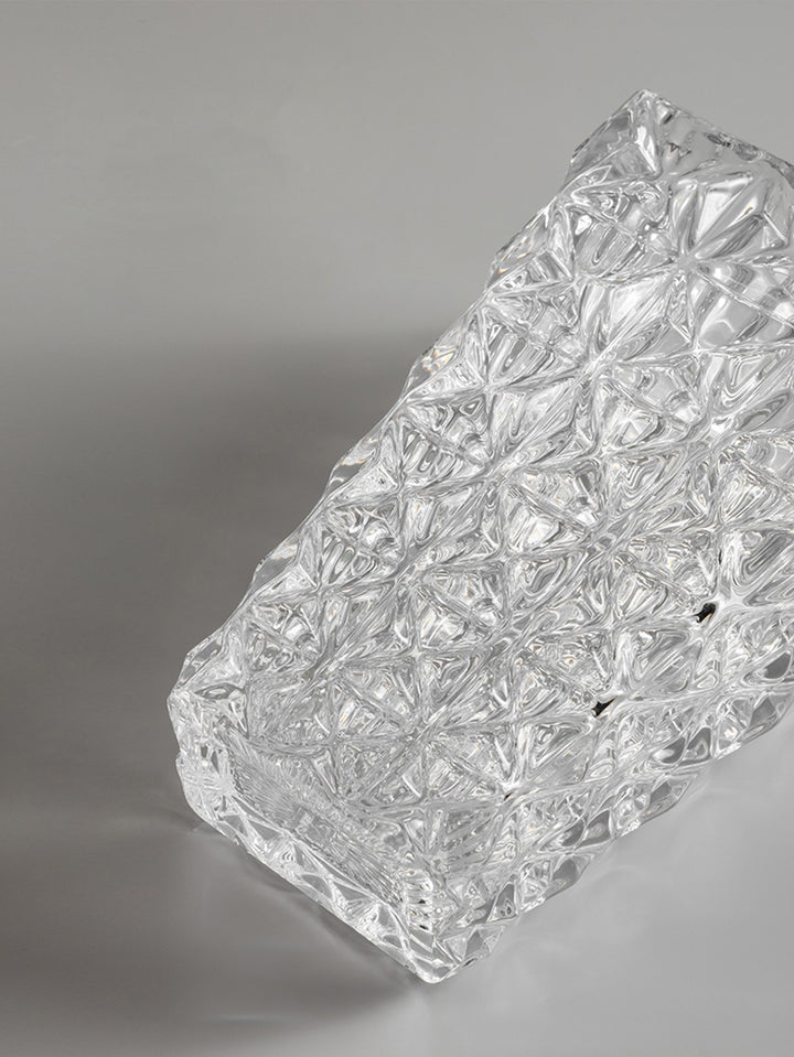 Antique French Handmade Pure Carved Crystal Vase with Rectangular Architectural Design