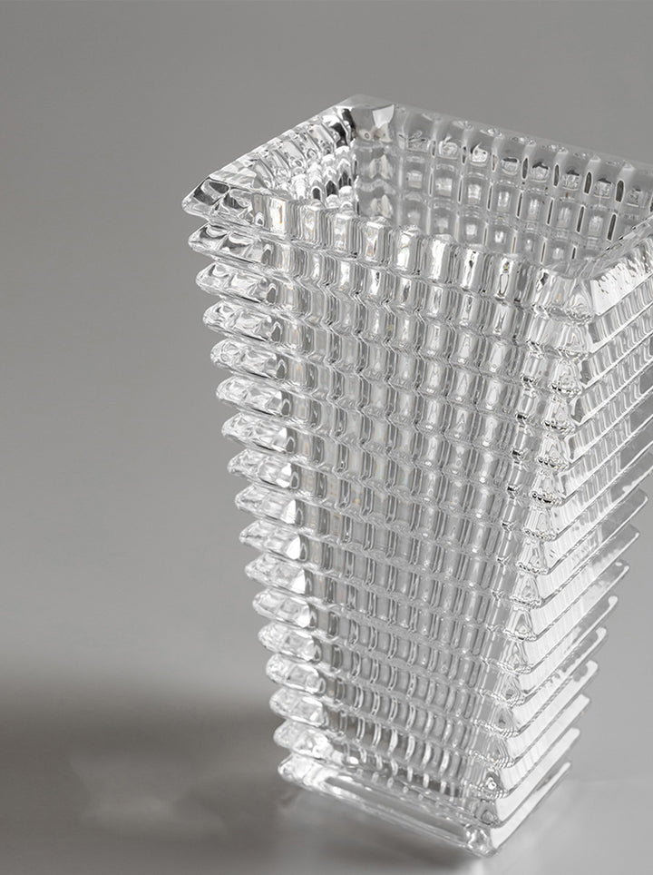 Antique French Handmade Pure Carved Crystal Vase with Rectangular Architectural Design