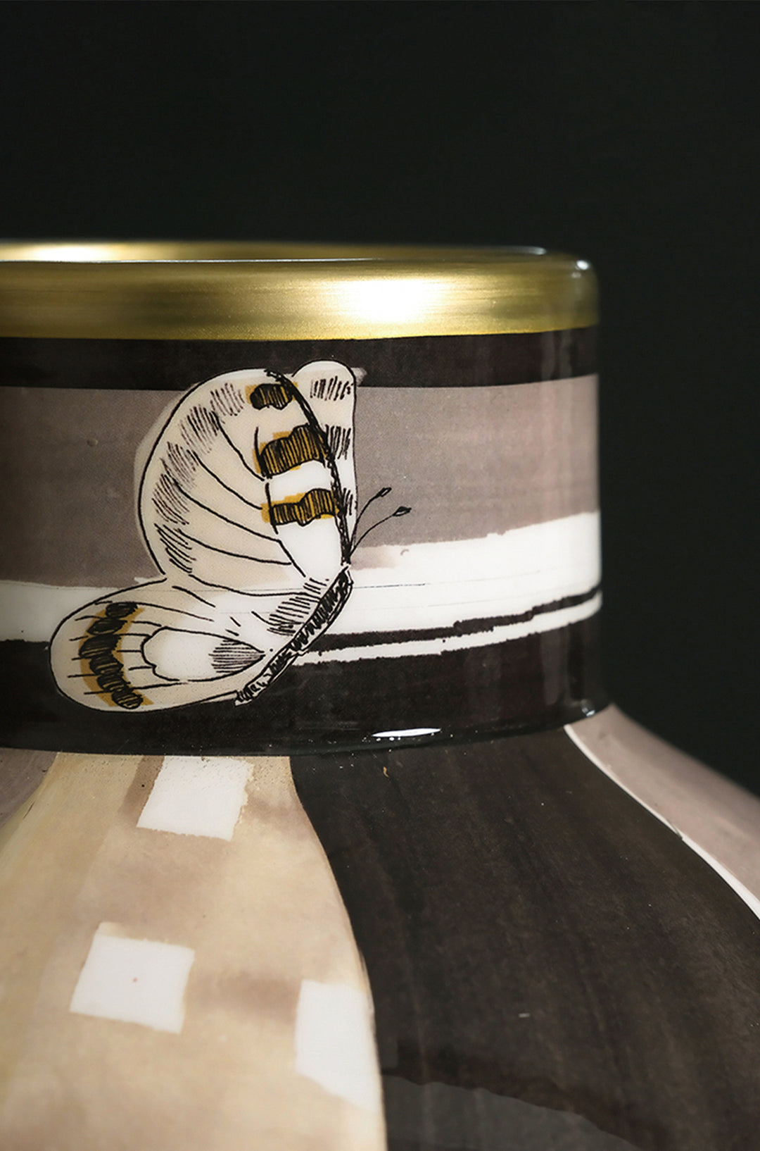 Vintage-Inspired Oriental Italian Light Cocoa Porcelain Vase with Hand-Painted Motifs