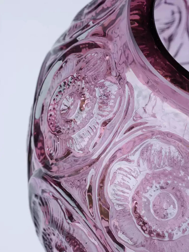 Baroque French Handmade Purple Murano Glass Vase with Embossed Floral Design Crystal Style