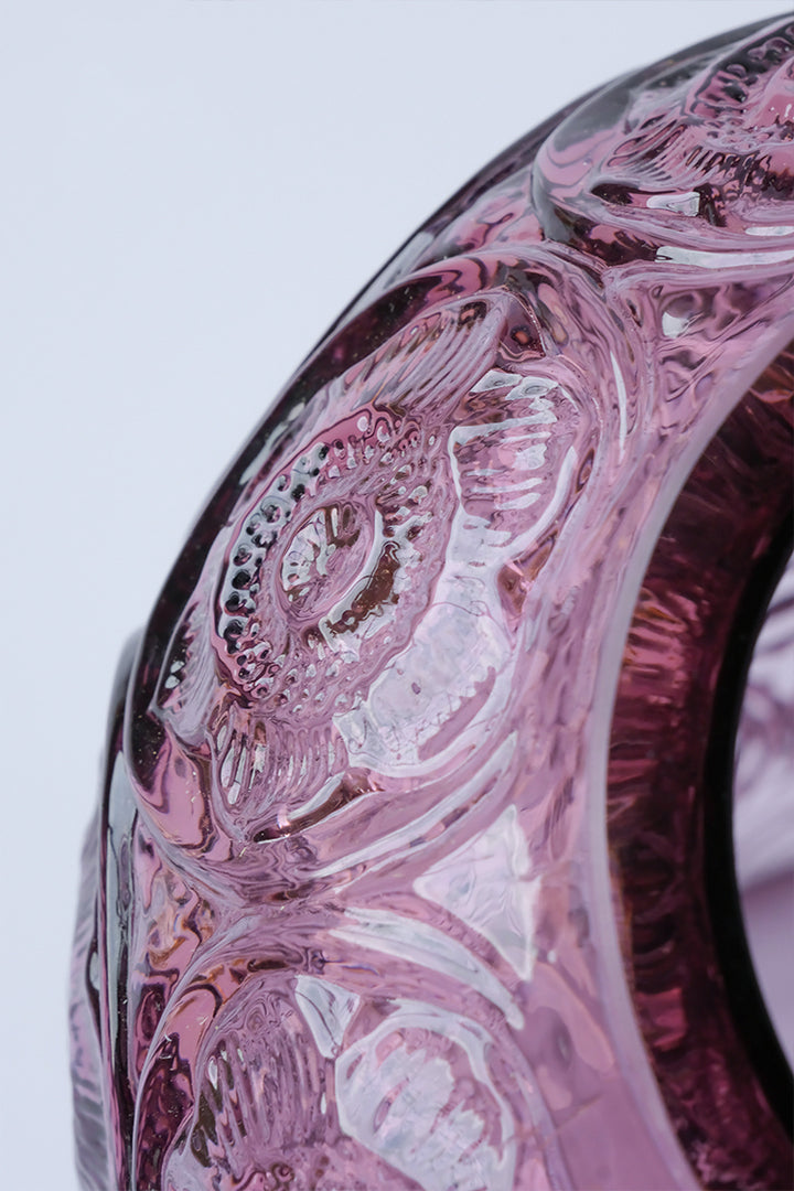 Baroque French Handmade Purple Murano Glass Vase with Embossed Floral Design Crystal Style