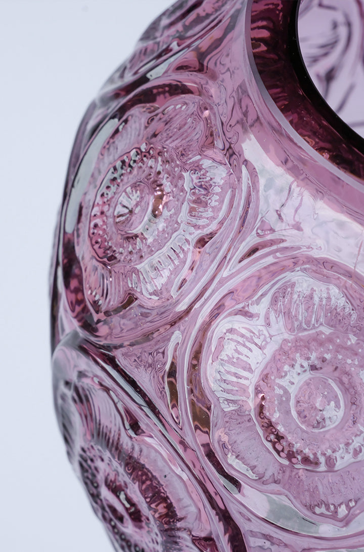 Baroque French Handmade Purple Murano Glass Vase with Embossed Floral Design Crystal Style
