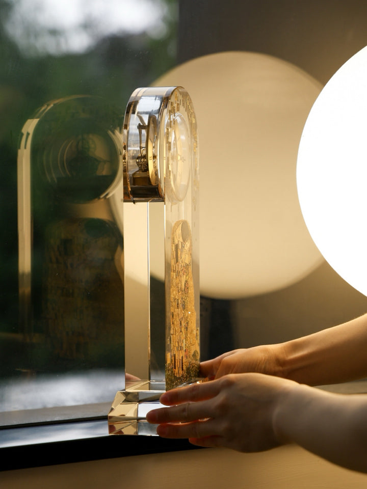 Vintage-Inspired Handmade French Crystal Clock with Brass Roman Dial