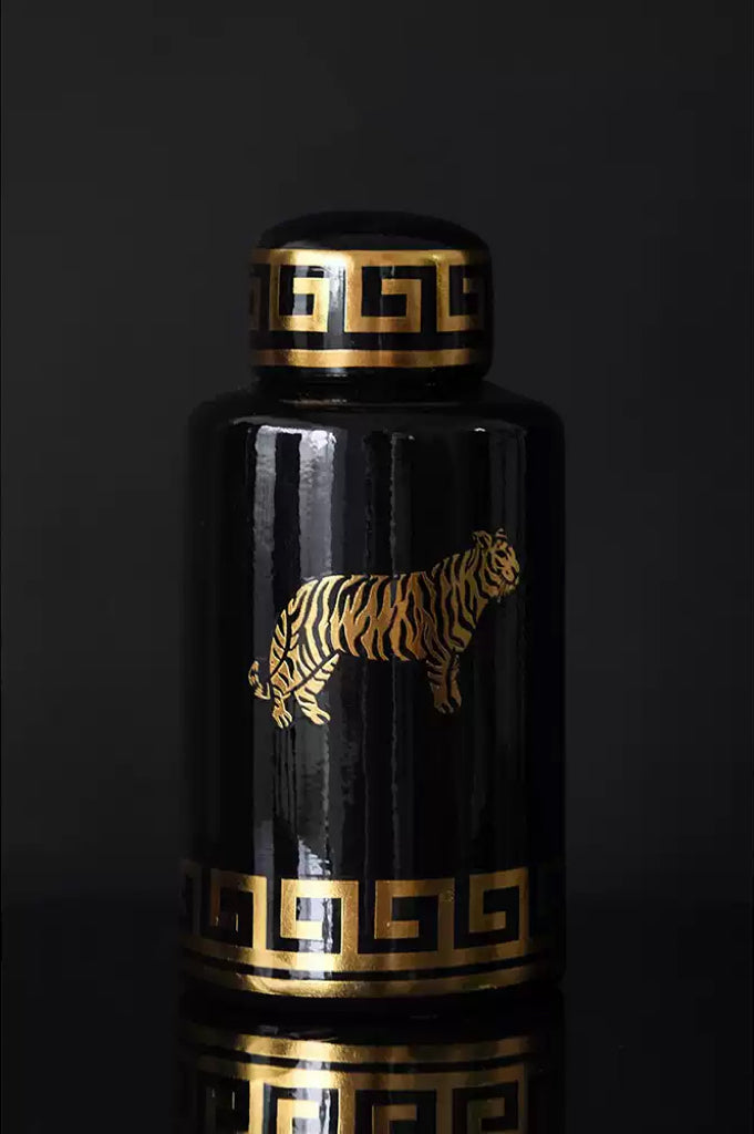 Vintage-Inspired Handmade French Painted Ceramic Leopard Vase