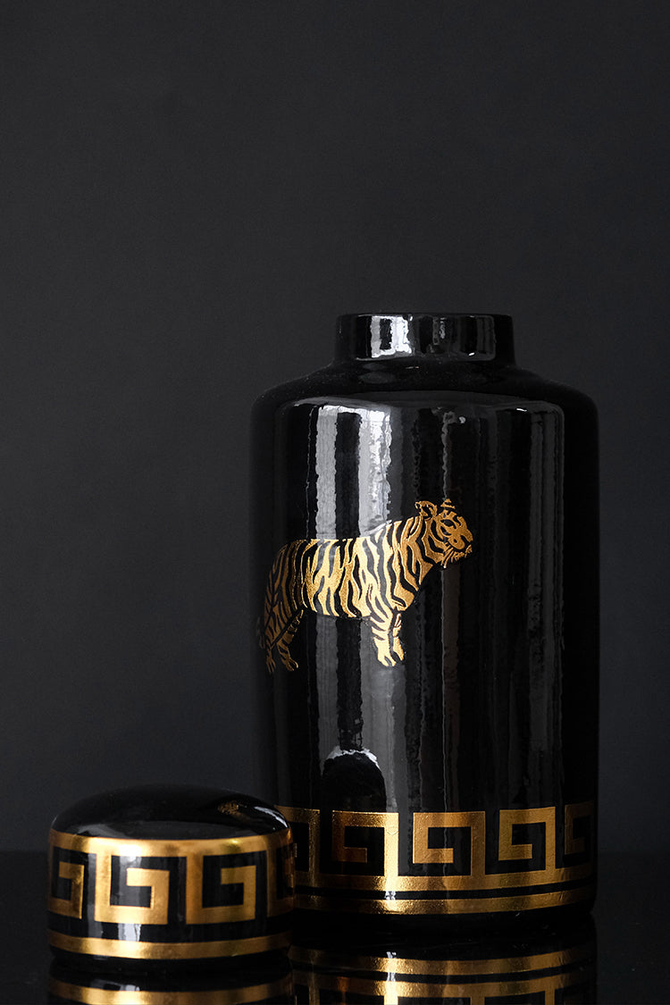 Vintage-Inspired Handmade French Painted Ceramic Leopard Vase