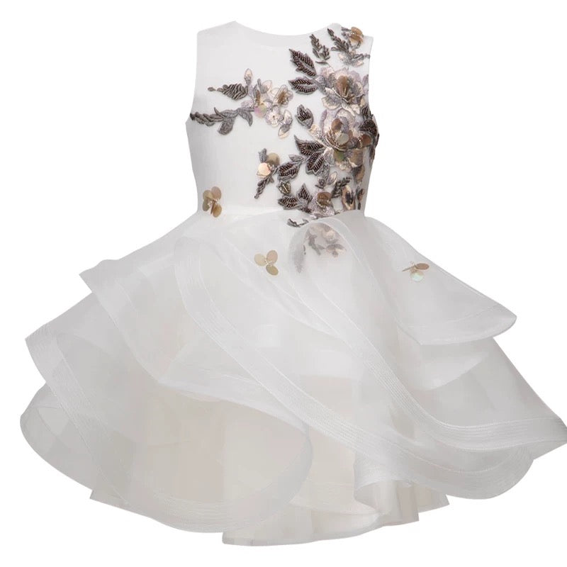 White Tulle Flower Girl Dress with 3D Floral Embroidery – Special Occasion Flower Girl Dress Plus Size
