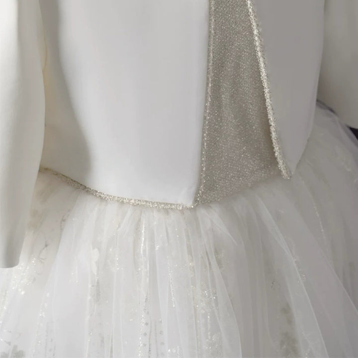White Two-Piece Flower Girl Dress with Jacket – Elegant Tulle Wedding Flower Girl Dress Plus Size