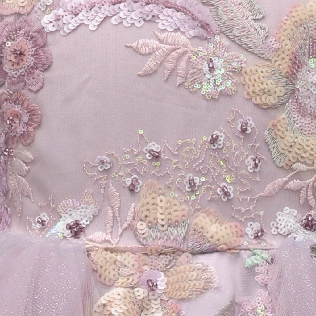 Blush Pink Embroidered Flower Girl Dress with Sequin Appliqué and Tulle Skirt – Special Occasion Flower Girl Dress Plus Size