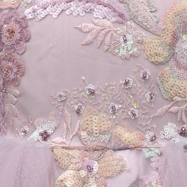Blush Pink Embroidered Flower Girl Dress with Sequin Appliqué and Tulle Skirt – Special Occasion Flower Girl Dress Plus Size