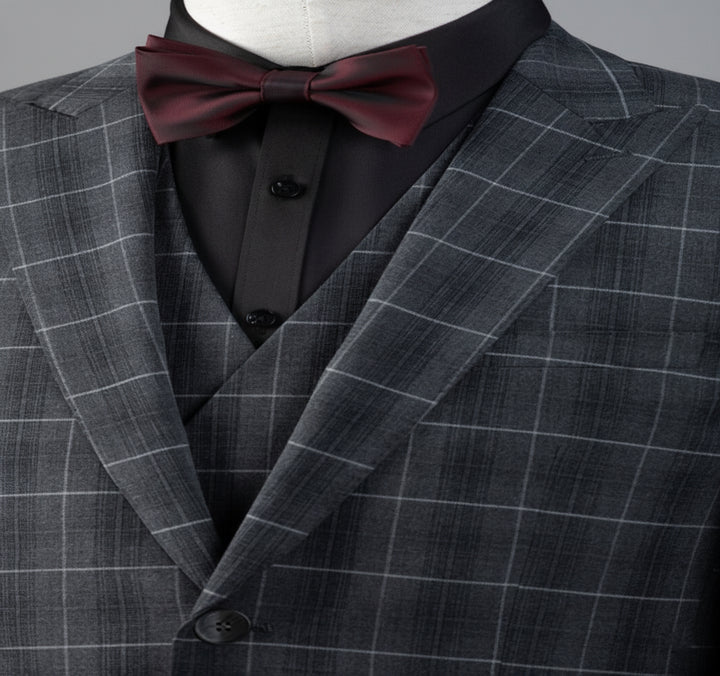 Vintage-Inspired Custom Made Grey Checkered Wedding Suit – Three-Piece Mens Formal Wear Plus Size