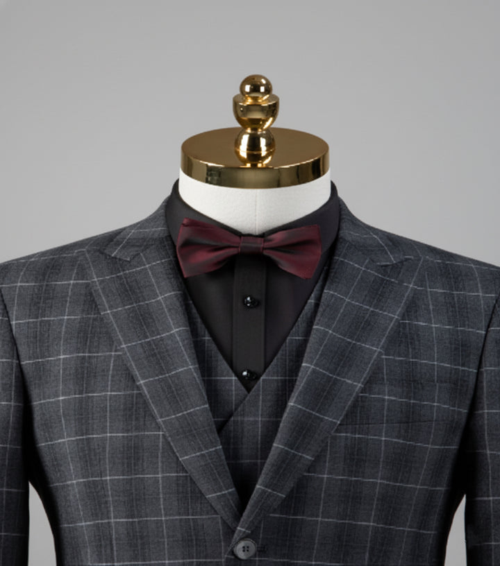 Vintage-Inspired Custom Made Grey Checkered Wedding Suit – Three-Piece Mens Formal Wear Plus Size