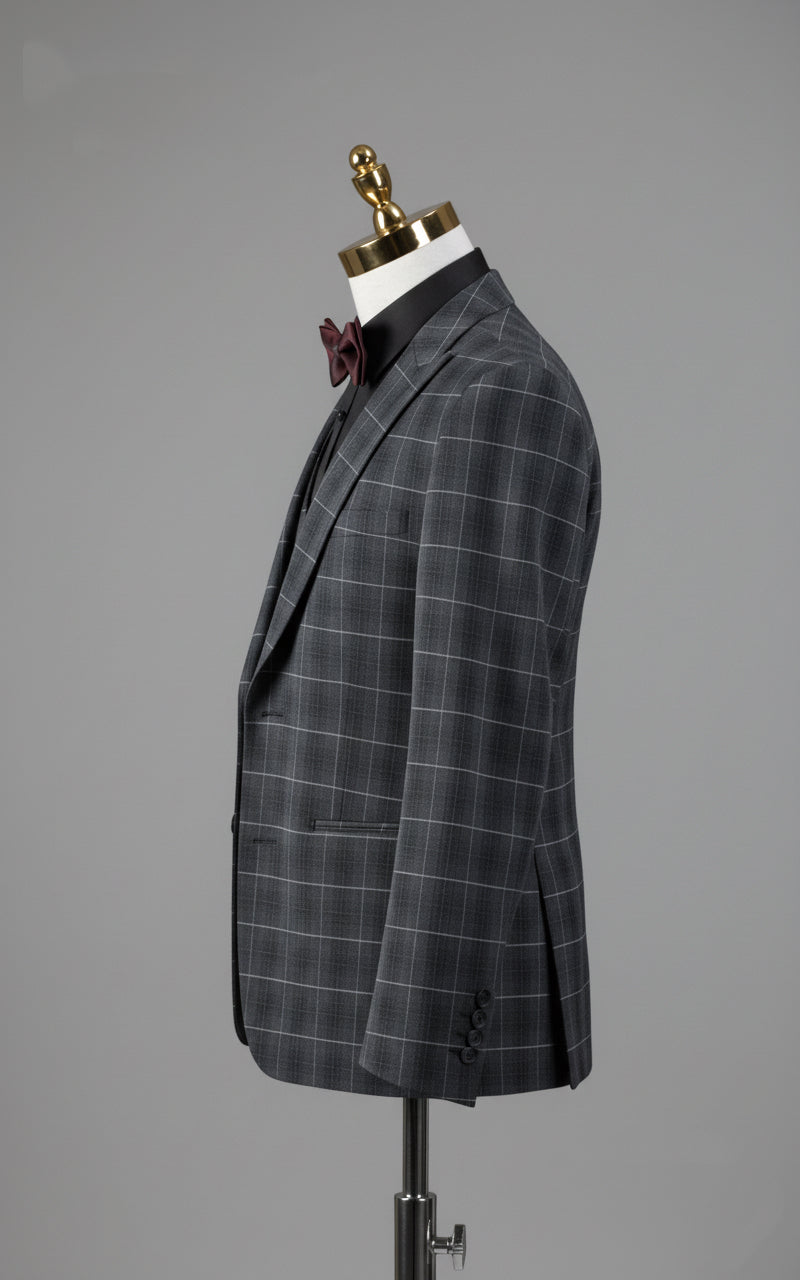 Vintage-Inspired Custom Made Grey Checkered Wedding Suit – Three-Piece Mens Formal Wear Plus Size