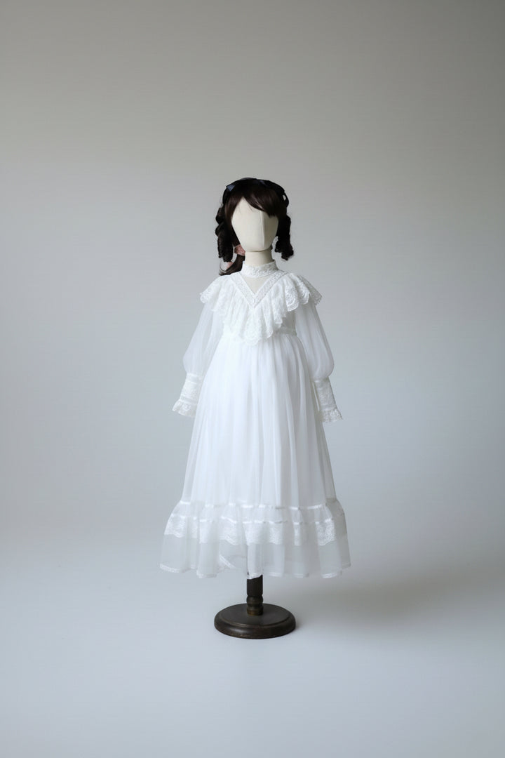 Victorian Lace Cream Gunne Sax Inspired Girl Dress - Children’s Dress with Puff Sleeves and Tiered Hem Plus Size
