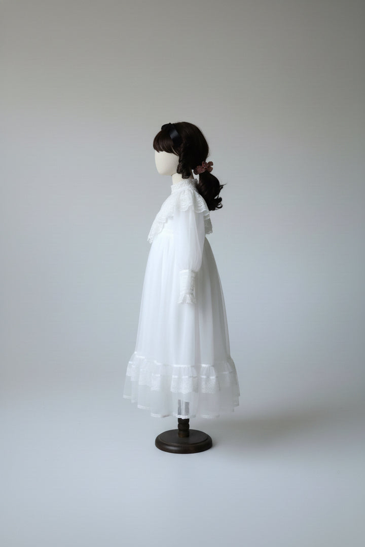 Victorian Lace Cream Gunne Sax Inspired Girl Dress - Children’s Dress with Puff Sleeves and Tiered Hem Plus Size