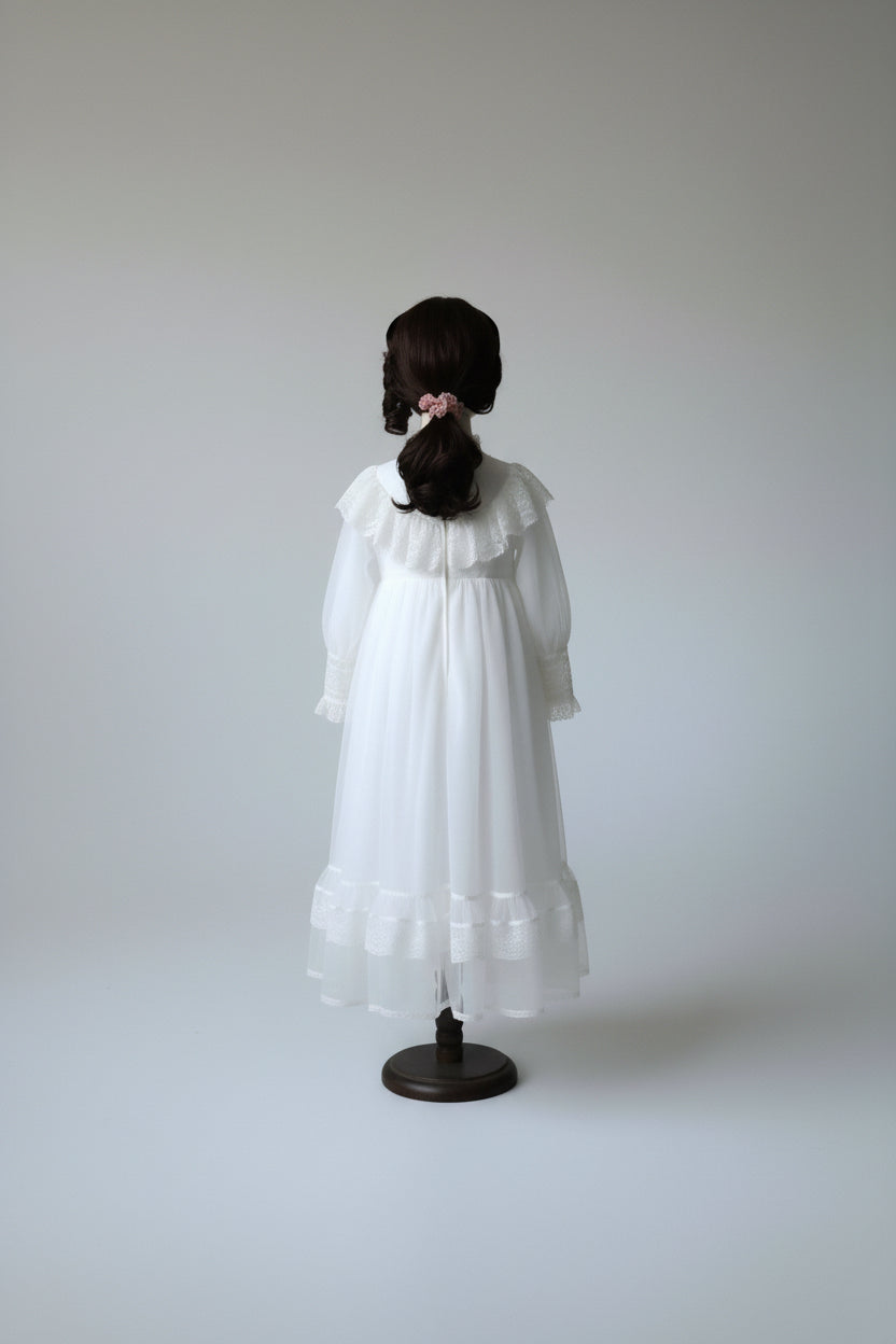 Victorian Lace Cream Gunne Sax Inspired Girl Dress - Children’s Dress with Puff Sleeves and Tiered Hem Plus Size