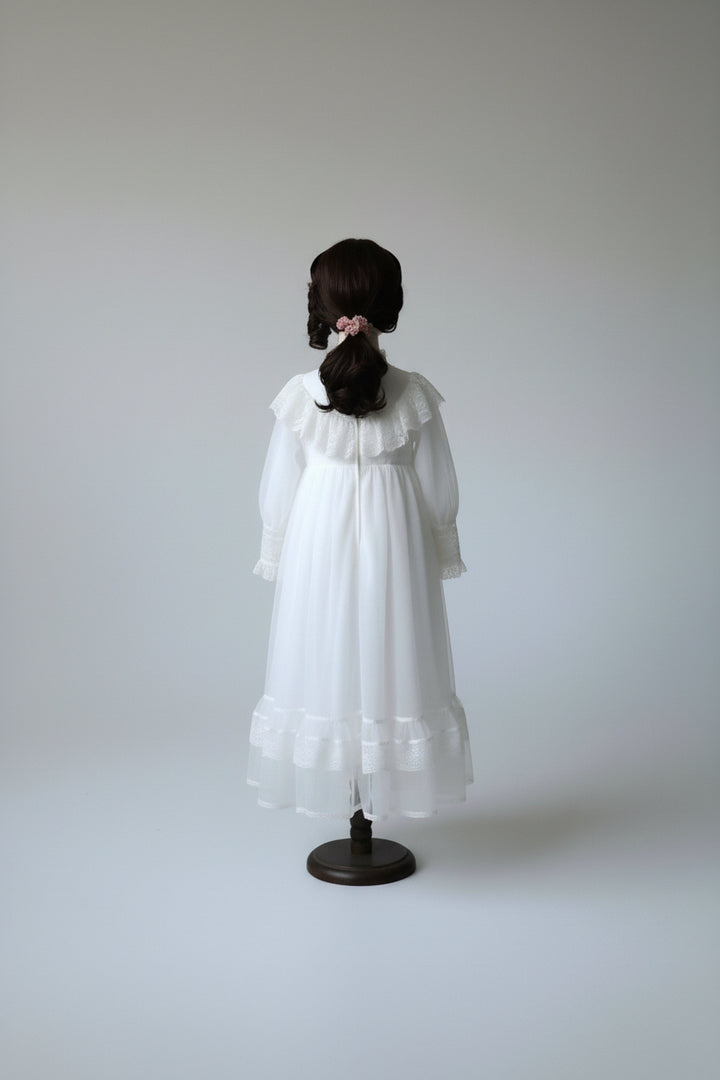 Victorian Lace Cream Gunne Sax Inspired Girl Dress - Children’s Dress with Puff Sleeves and Tiered Hem Plus Size