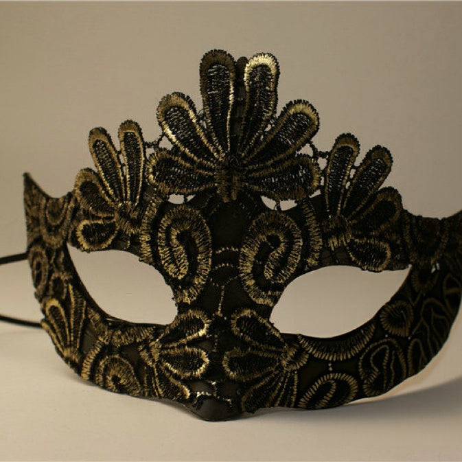 Handmade Gothic Gold Black Lace Masquerade Mask Designs with Feather and Flower