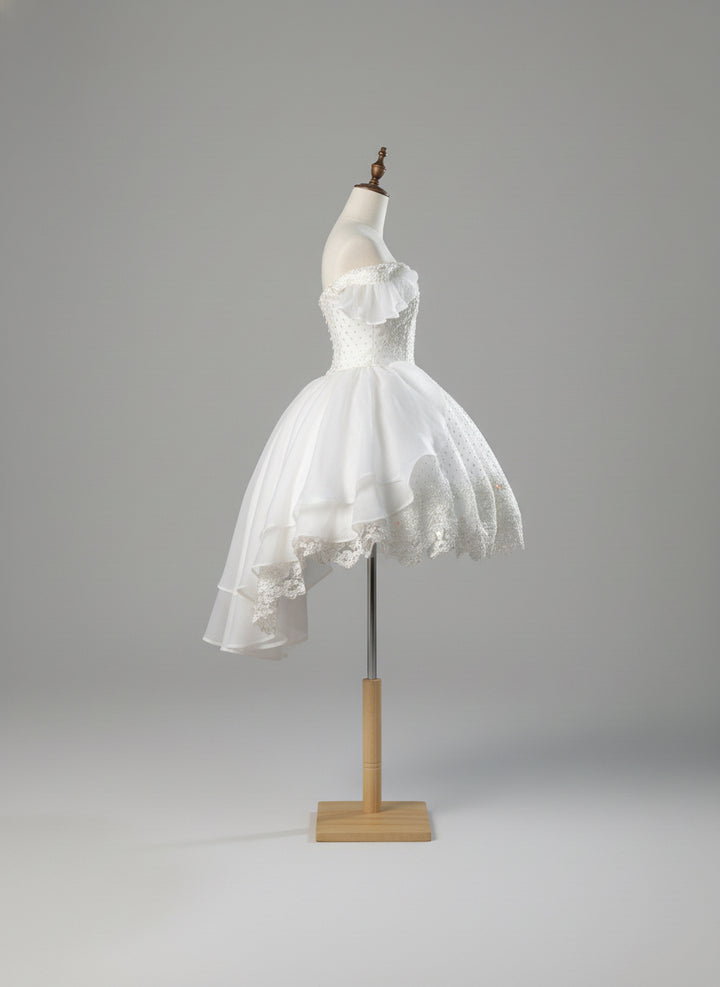 White Lolita Dress with Off-Shoulder - Short Evening Dress with Layered Ruffles – Lace Lolita Dress Plus Size