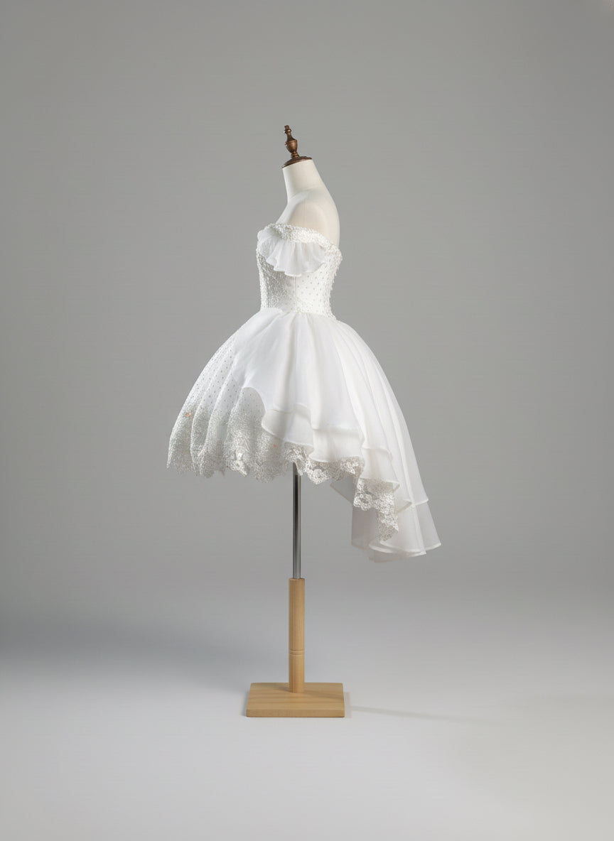 White Lolita Dress with Off-Shoulder - Short Evening Dress with Layered Ruffles – Lace Lolita Dress Plus Size