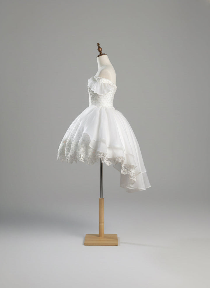 White Lolita Dress with Off-Shoulder - Short Evening Dress with Layered Ruffles – Lace Lolita Dress Plus Size