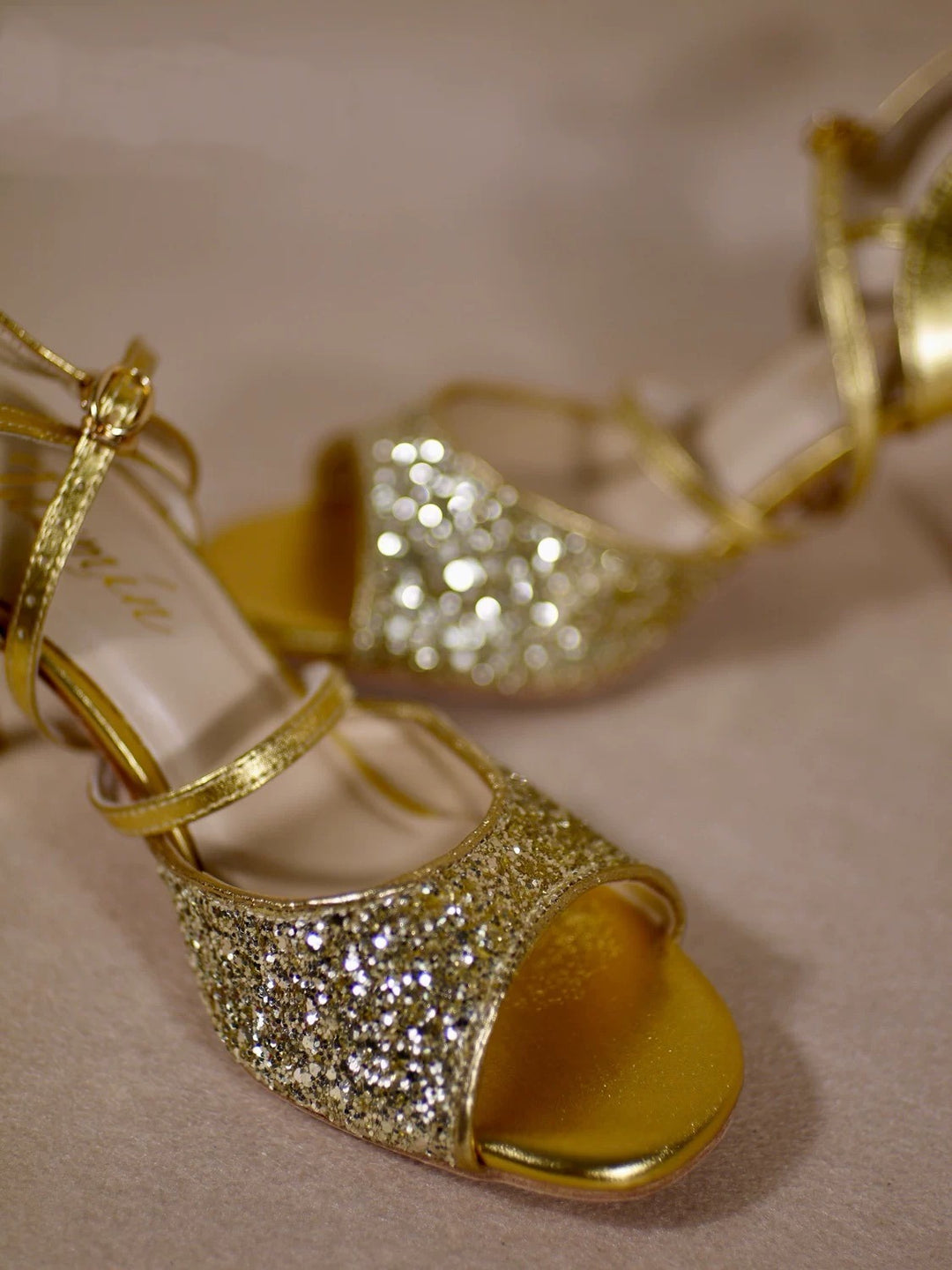 “Sparkle in Motion” – Handmade Rose Gold Glitter Tango Heels