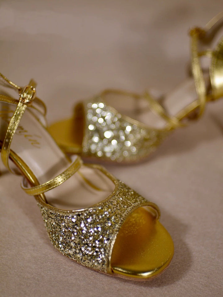 “Sparkle in Motion” – Handmade Rose Gold Glitter Tango Heels