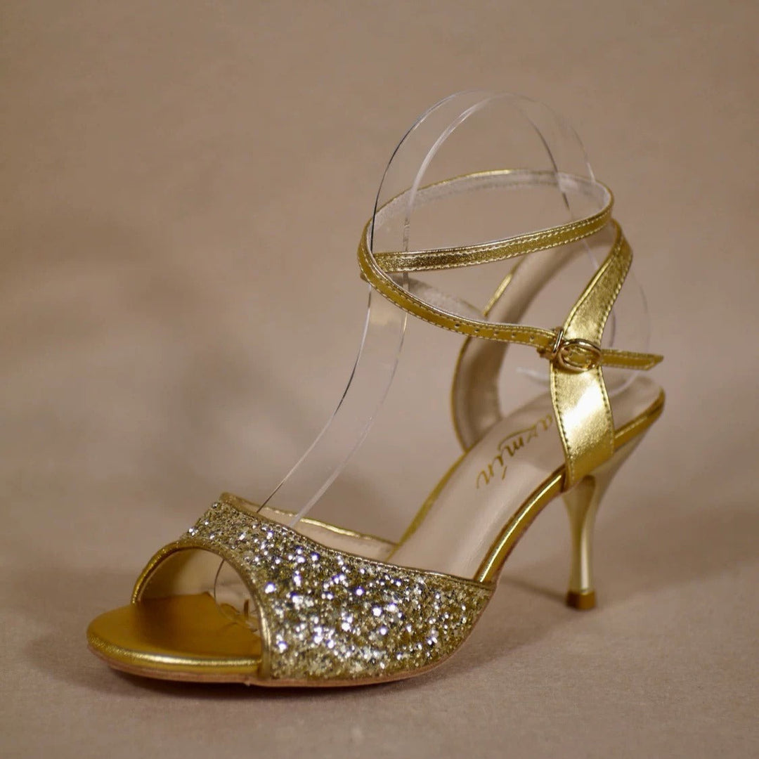 “Sparkle in Motion” – Handmade Rose Gold Glitter Tango Heels