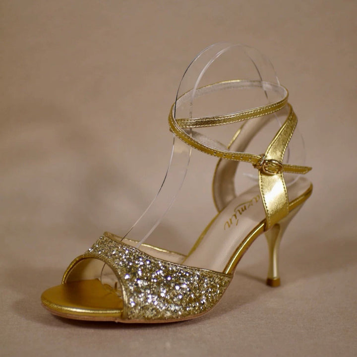 “Sparkle in Motion” – Handmade Rose Gold Glitter Tango Heels