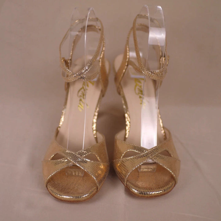 "Golden Muse" – Handmade Champagne Lambskin Tango Heels with Leather Sole