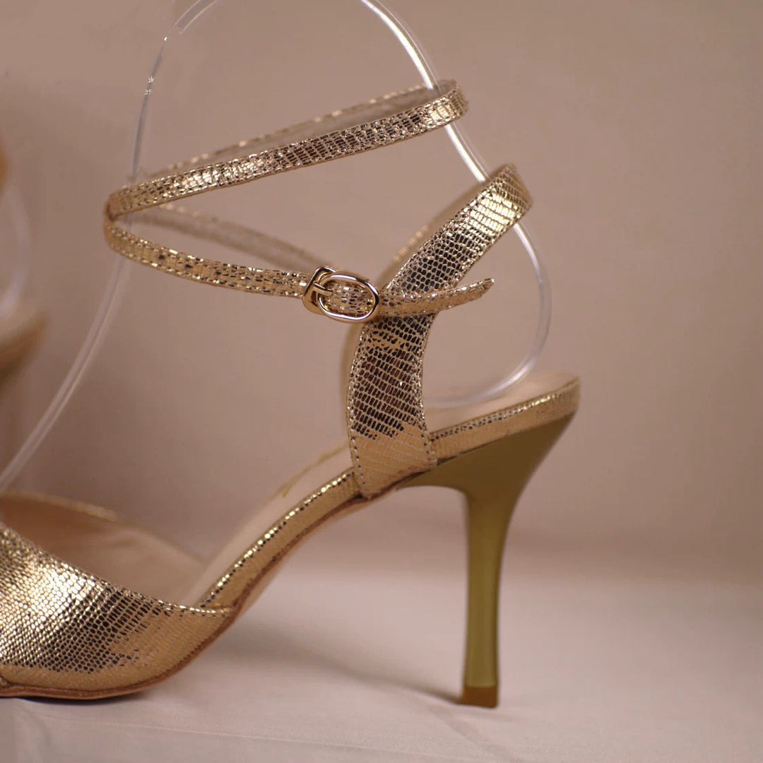 "Golden Muse" – Handmade Champagne Lambskin Tango Heels with Leather Sole