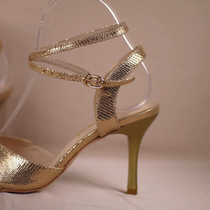 "Golden Muse" – Handmade Champagne Lambskin Tango Heels with Leather Sole