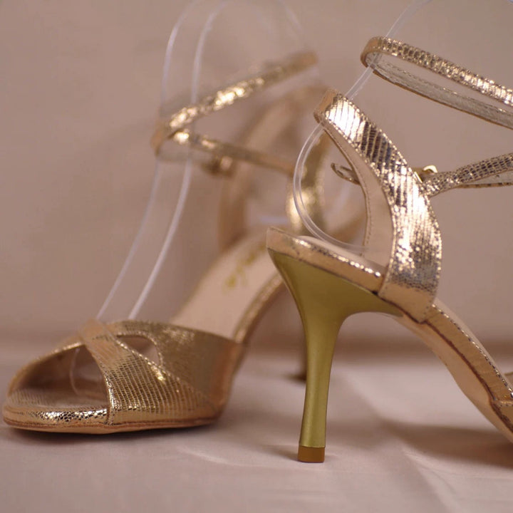 "Golden Muse" – Handmade Champagne Lambskin Tango Heels with Leather Sole