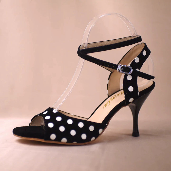 "Rhythm in Dots" – Handmade Black Polka Dot Lambskin Tango Heels