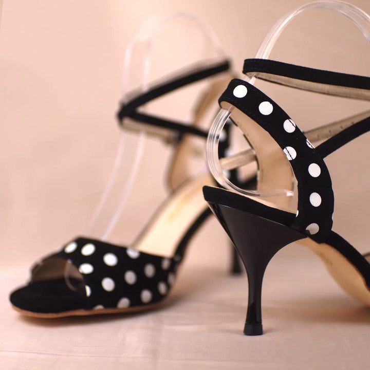"Rhythm in Dots" – Handmade Black Polka Dot Lambskin Tango Heels