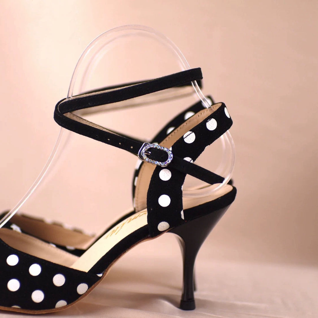 "Rhythm in Dots" – Handmade Black Polka Dot Lambskin Tango Heels