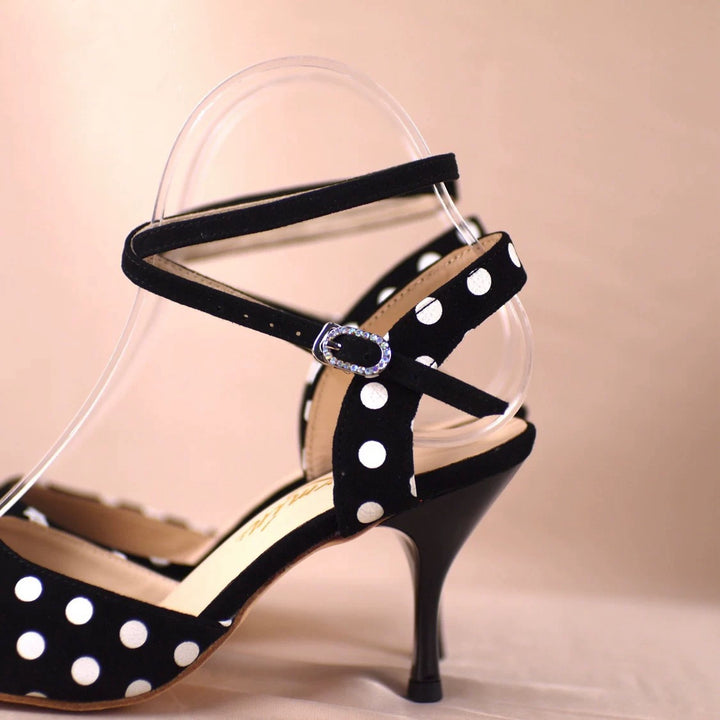 "Rhythm in Dots" – Handmade Black Polka Dot Lambskin Tango Heels