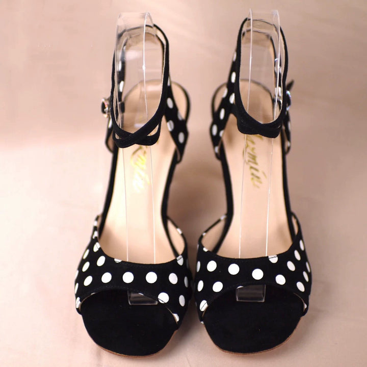 "Rhythm in Dots" – Handmade Black Polka Dot Lambskin Tango Heels