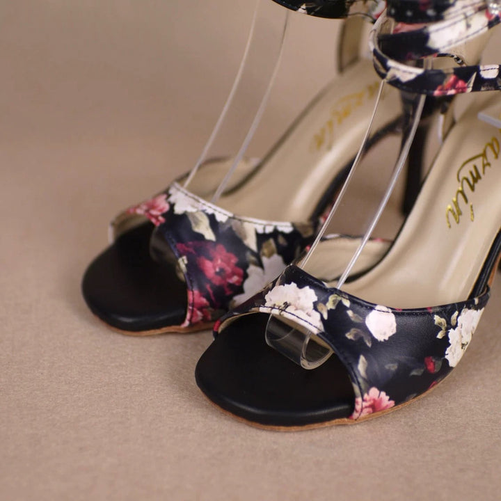 Midnight Garden – Handmade Black Floral Leather Tango Heels